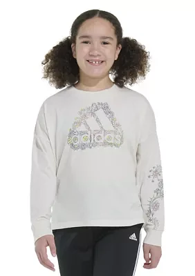 Girls 7-16 Long Sleeve Waist Crew Neck Heather T-Shirt