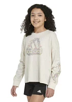 Girls 7-16 Long Sleeve Waist Crew Neck Heather Graphic T-Shirt