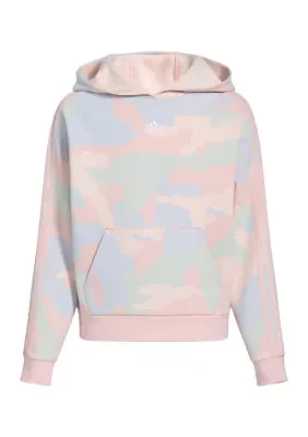 Girls 7-16 Long Sleeve Printed Loose Fit Hooded Pullover