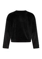 Girls 7-16 Long Sleeve Rib Velour Crewneck Pullover