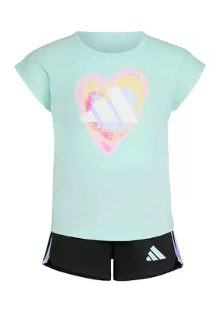 Girls 4-6x 2 Piece Short Sleeve Graphic T-Shirt & Mesh Shorts Set