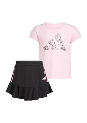 Girls 4-6x Short Sleeve Graphic T-Shirt and Pleated Ruffle Skort Set