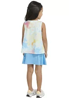 Girls 4-6x Two Piece Printed Waist Tank Top and 3 Stripe Skort Set