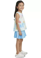 Girls 4-6x Two Piece Printed Waist Tank Top and 3 Stripe Skort Set