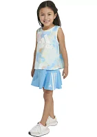 Girls 4-6x Two Piece Printed Waist Tank Top and 3 Stripe Skort Set