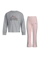 Girls 4-6x 2 Piece Long Sleeve Graphic Heather T-Shirt and Flare Pant Set