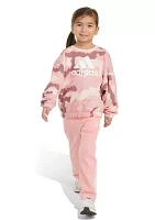 Girls 4-6x 2 Piece Long Sleeve Printed French Terry Crew Neck Pullover Sweatshirt and Pant Set