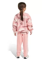 Girls 4-6x 2 Piece Long Sleeve Printed French Terry Crew Neck Pullover Sweatshirt and Pant Set