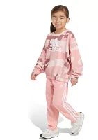 Girls 4-6x 2 Piece Long Sleeve Printed French Terry Crew Neck Pullover Sweatshirt and Pant Set