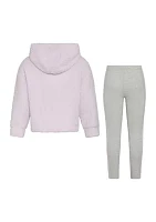 Girls 4-6x 2 Piece Long Sleeve Hooded Sherpa Pullover and Leggings Set