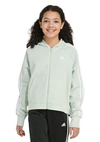 Girls 7-16 Zip Front 3 Stripe Cotton Hooded Fleece Jacket