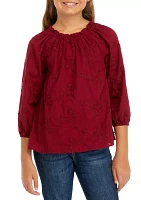 Girls 7-16 Embroidered 3/4 Sleeve Top