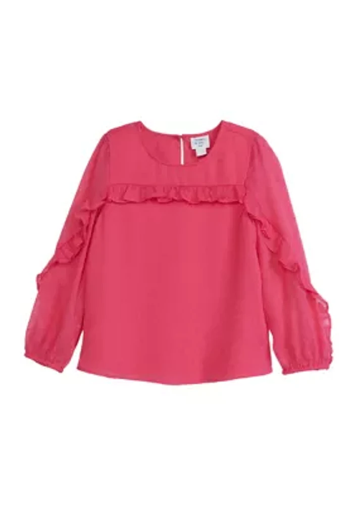 Girls 7-16 Solid Chiffon Ruffle Top