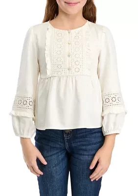 Girls 7-16 Eyelet Trim Top