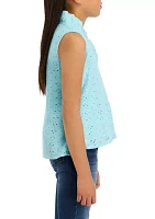 Girls 7-16 Eyelet Ruffle Neck Tank Top