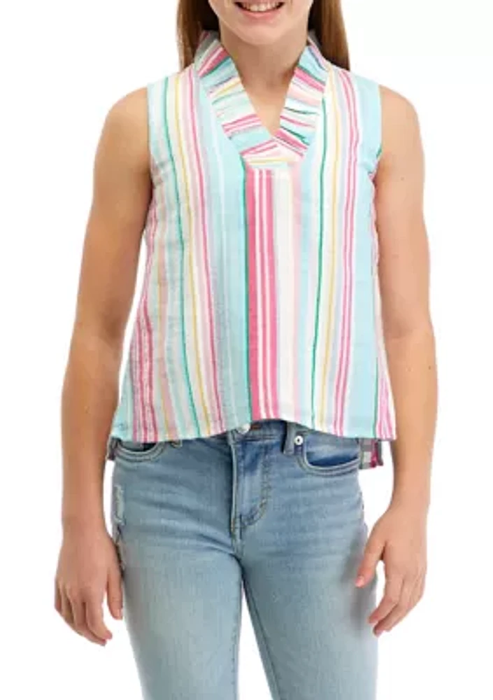 Girls 7-16 Dobby Ruffle Neck Tank