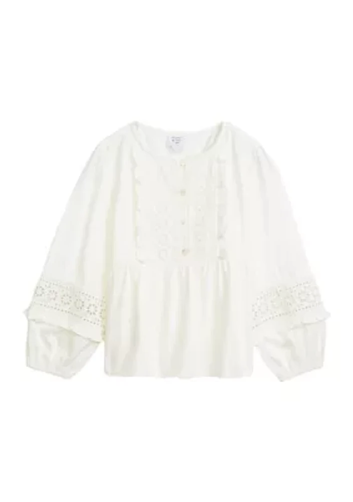 Girls 4-6x Eyelet Trim Top