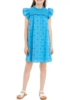 Girls 7-16 High Neck Eyelet Ruffle Dress