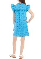 Girls 7-16 High Neck Eyelet Ruffle Dress