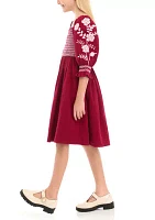 Girls 7-16 Smocked Embroidered Sleeve Dress