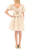 Girls 7-16 Puff Sleeve Checkered Party Dress