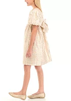 Girls 7-16 Puff Sleeve Checkered Party Dress