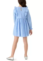 Girls 7-16 Long Sleeve Smocked Ruffle Dress