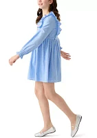 Girls 7-16 Long Sleeve Smocked Ruffle Dress