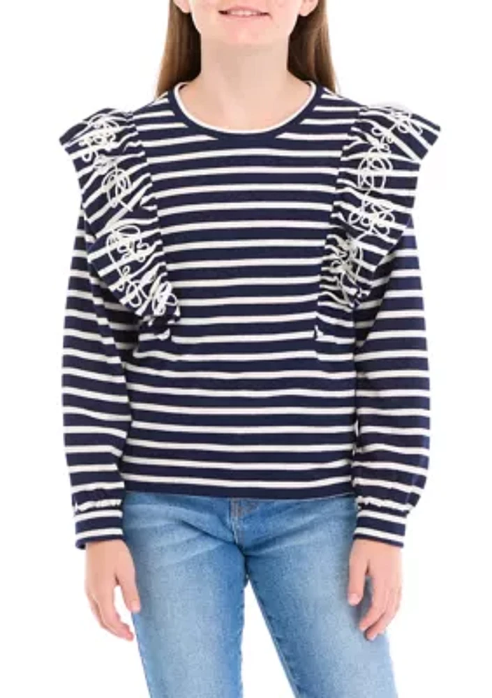 Girls 7-16 Ruffle Striped Sweatshirt