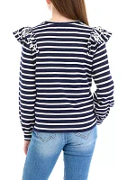 Girls 7-16 Ruffle Striped Sweatshirt