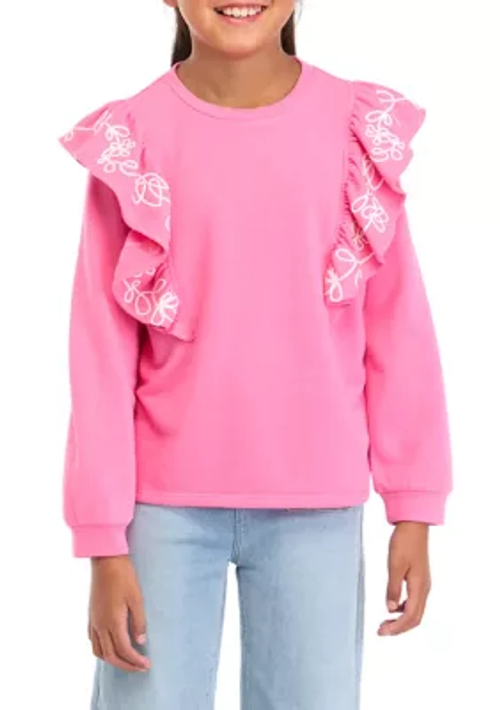 Girls 7-16 Long Sleeve Ruffle Front Sweatshirt