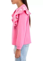 Girls 7-16 Long Sleeve Ruffle Front Sweatshirt