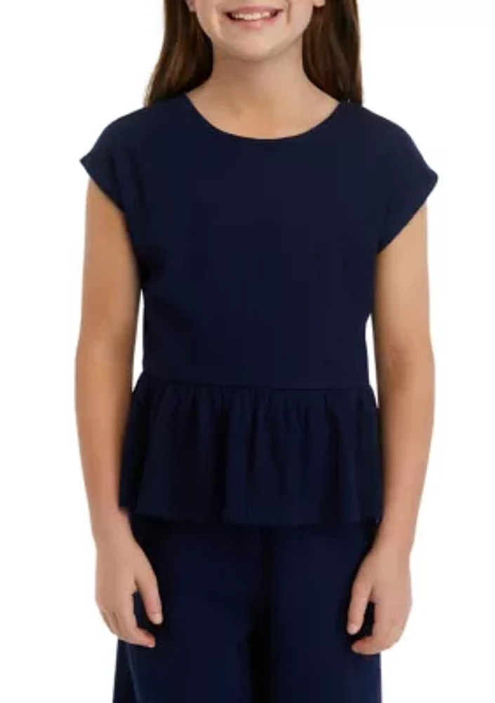 Girls 7-16 Crinkle Knit Bow Back Top