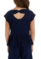 Girls 7-16 Crinkle Knit Bow Back Top