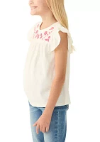 Girls 7-16 Flutter Sleeve Embroidered Top