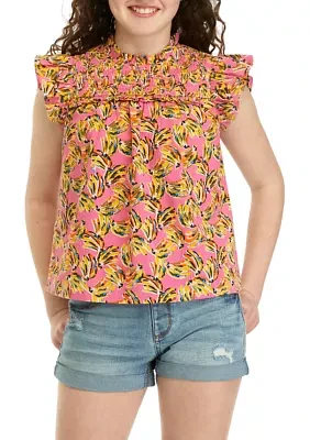 Girls 7-16 High Neck Ruffle Top