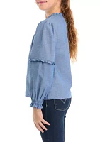 Girls 7-16 Chambray Smocked Ruffle Top