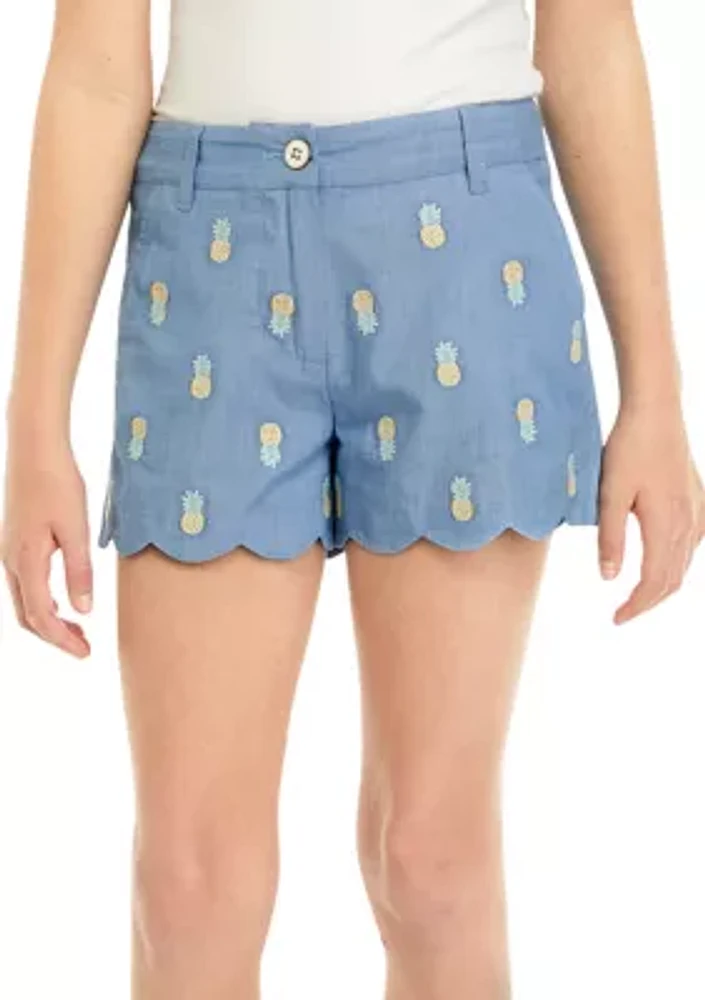 Girls 7-16 Scalloped Hem Printed Shorts