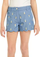 Girls 7-16 Scalloped Hem Printed Shorts