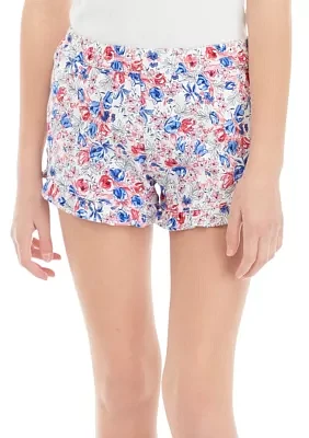 Girls 7-16 Print Stretch Twill Ruffle Shorts