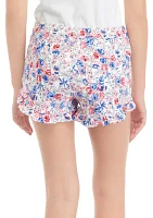 Girls 7-16 Print Stretch Twill Ruffle Shorts