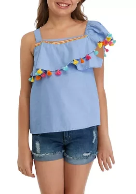 Girls 7-16 Pom One Shoulder Top