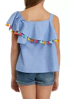 Girls 7-16 Pom One Shoulder Top