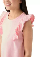 Girls 7-16 Pom Trim Ruffle Tank Top