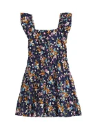 Girls 4-6x Ruffle Shoulder Floral Tie Back Dress