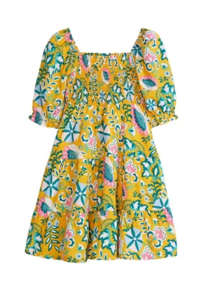 Girls 4-6x Printed Puff Sleeve Dress