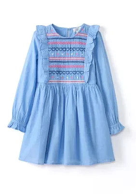 Girls 4-6x Long Sleeve Smocked Ruffle Dress