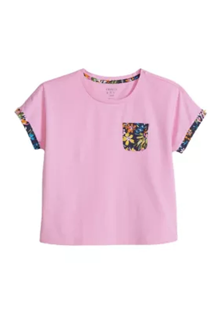 Girls 4-6x Short Sleeve Printed Pocket T-Shirt