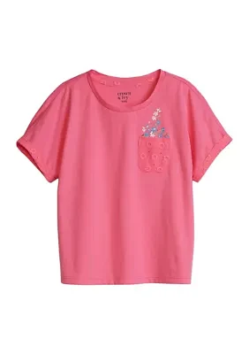 Girls 4-6x Short Sleeve Pocket Eyelet T-Shirt