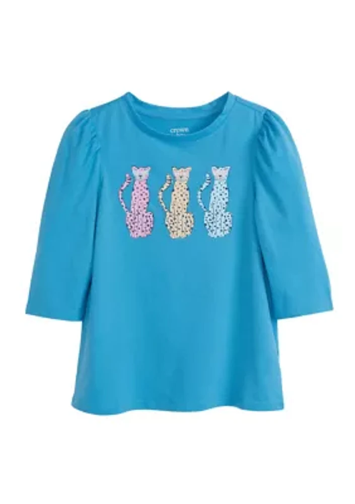 Girls 4-6x 3/4 Puff Sleeve Perfume Graphic T-Shirt